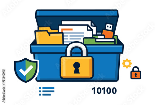 Protecting sensitive information and digital assets using a secured storage toolbox with a padlock and data security features