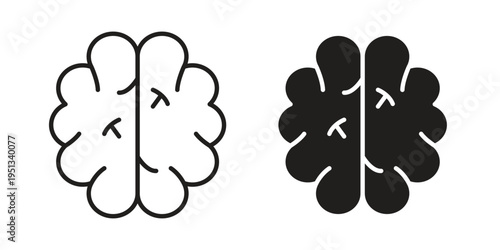 Brain icon set. outlined and solid flat clipart versions.