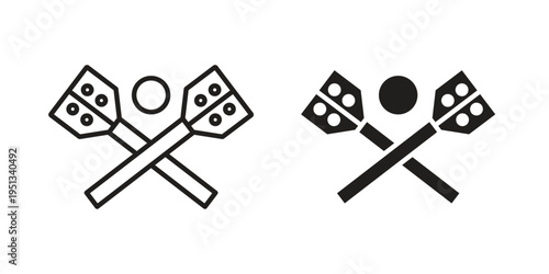Broom-ball icon set. outlined and solid flat clipart versions.
