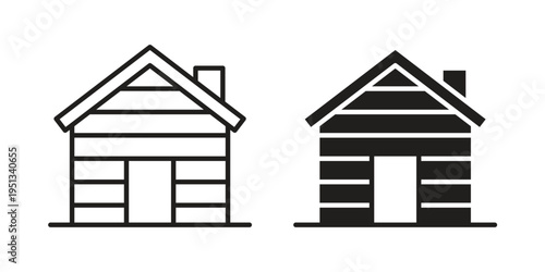 Cabin icon set. outlined and solid flat clipart versions.