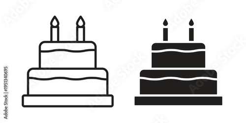 Cake icon set. outlined and solid flat clipart versions.