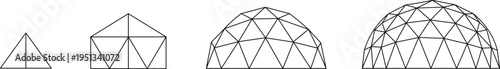 Geodesic Dome Construction Stages Wireframe Architecture Set