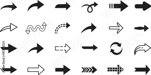 24 Black Vector Arrow Icons Collection: Modern UI Navigation Symbols