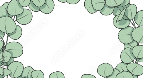 Eucalyptus leaf border frames a central white area perfect for decorative text or announcements on a clean background.