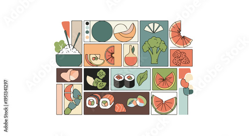 Assorted Sushi and Japanese Food Icons.