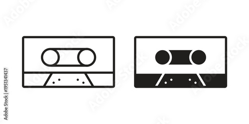 Cassette tape icon set. outlined and solid flat clipart versions.