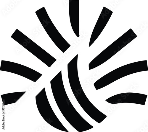 Black sunburst with curved lines white background simple