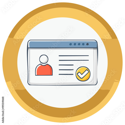 Profile Validation Icon in a Circle Graphic Valid User Account Sign Up Form for Website Applications and Interface