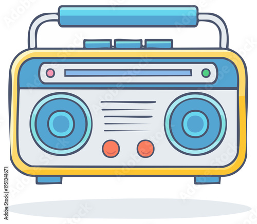 Cartoon Portable Radio with Two Speakers, Tuner, Volume Control and Handle