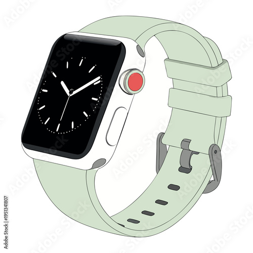 Vector illustration of a watch with clock face and timer icons.