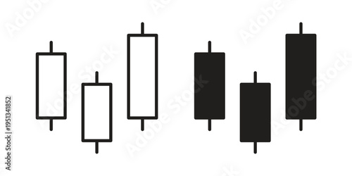 Chart candlestick icon set. outlined and solid flat clipart versions.