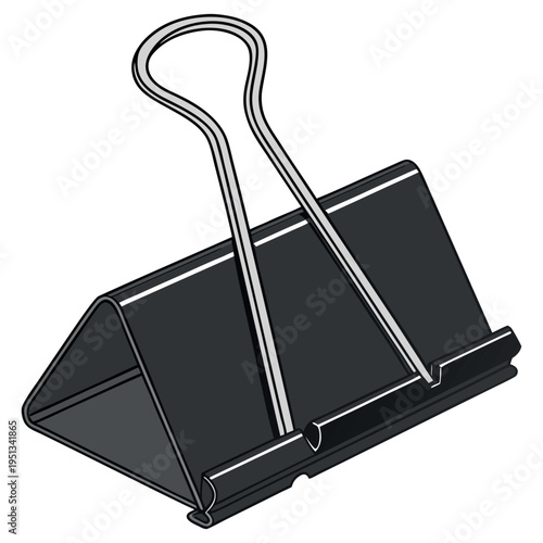 Black paper clip isolated on white background office supply close-up steel binder tool.