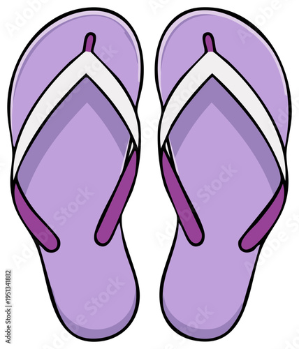 Pair of purple flip-flops sandals illustration Summer vacation footwear cartoon image