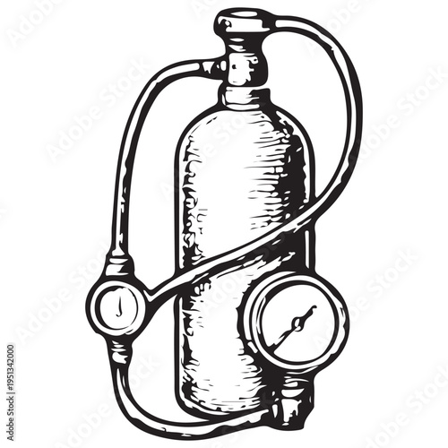 Portable Oxygen Cylinder with Regulator and Pressure Gauge Industrial Safety Icon