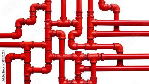 фотографія Isolated intricate red industrial piping system with various connected elements