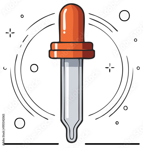 Orange medical dropper pipette illustration for science, lab, and cosmetic concepts