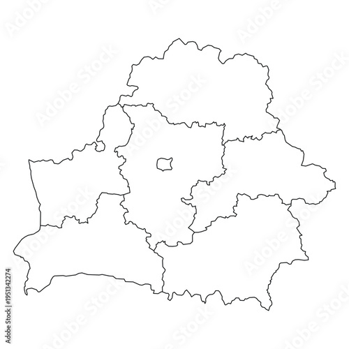 Outline map of Belarus showing administrative divisions and oblasts