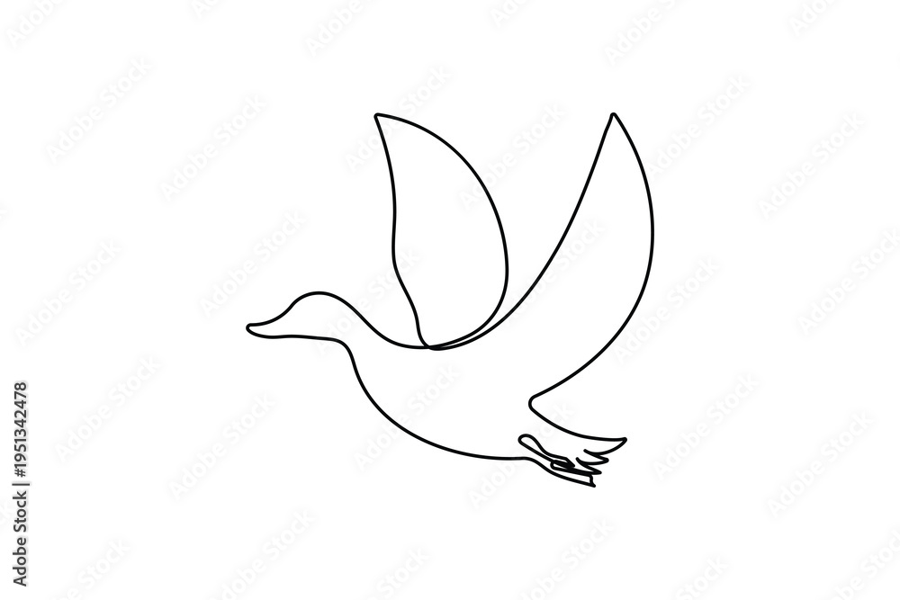 Fototapeta premium Duck flying in the sky continuous one line art drawing