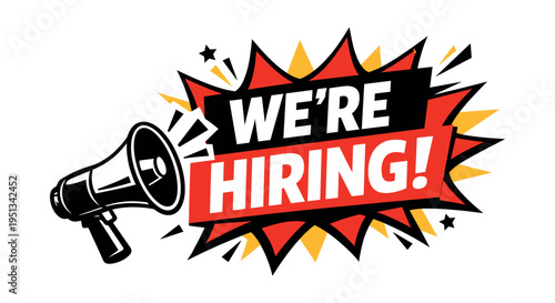 Megaphone announcing job openings, representing recruitment and employment opportunities