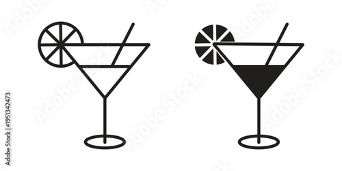 Citrus Glass icon set. outlined and solid flat clipart versions.