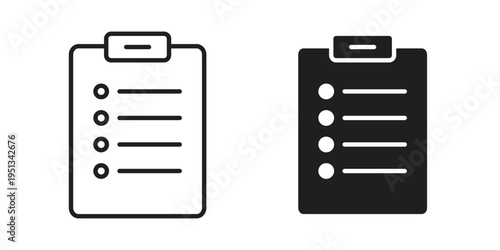 Clipboard icon set. outlined and solid flat clipart versions.
