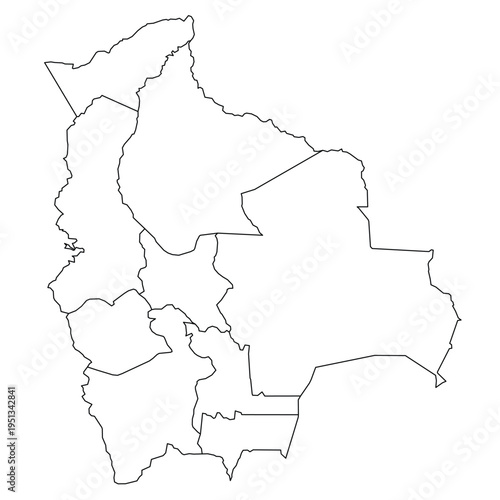Outline map of Bolivia divided into administrative regions