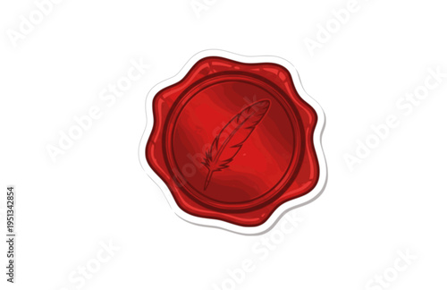 Vintage Wax Seal with Quill Silhouette, Dark Academia Poetcore Vector Sticker, Traditional Literary and Analog Hobby Illustration