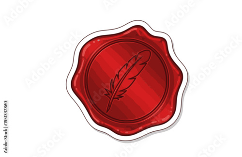 Vintage Wax Seal with Quill Silhouette, Dark Academia Poetcore Vector Sticker, Traditional Literary and Analog Hobby Illustration