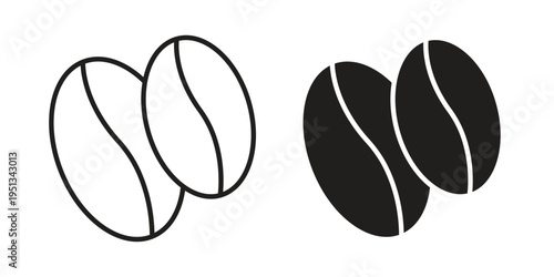 Coffee beans icon set. outlined and solid flat clipart versions.