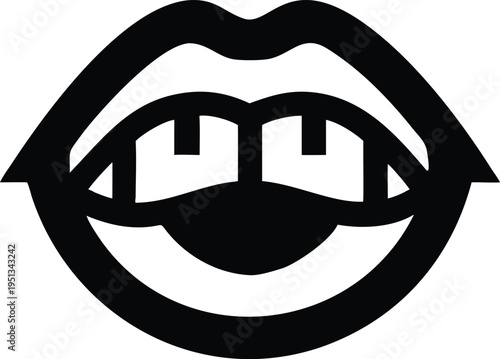 Black lips with teeth and tongue mouth face