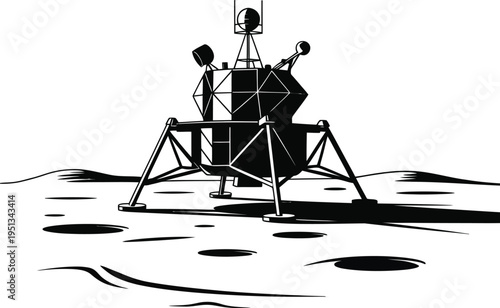 Silhouette of lunar lander on simple cratered ground