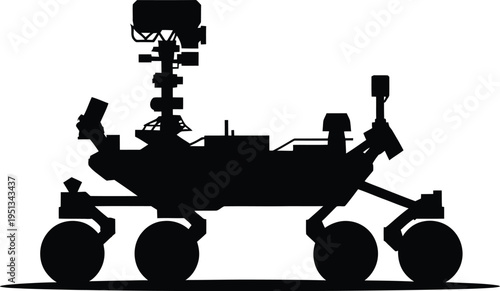 Silhouette of Mars rover with camera mast and six wheels