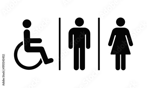 Restroom Pictograms For Disabled Men And Women On White Background untitled illustration