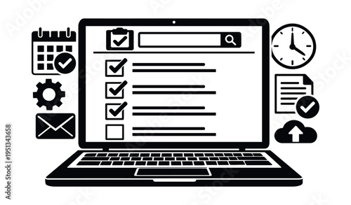 Laptop showing a digital checklist, representing efficient online task organization, project management, remote work, and business workflow