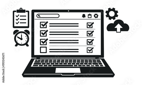 Laptop screen showing a completed to-do list with checkmarks, symbolizing productivity, planning, and task management