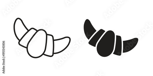 Croissant icon set. outlined and solid flat clipart versions.