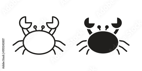 Crab icon set. outlined and solid flat clipart versions.