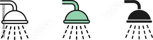 Shower Head Icons With Water Droplets In Three Color Variations bathroom streams