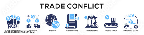 Glyphcolor - Trade Conflict web banner icon vector illustration concept