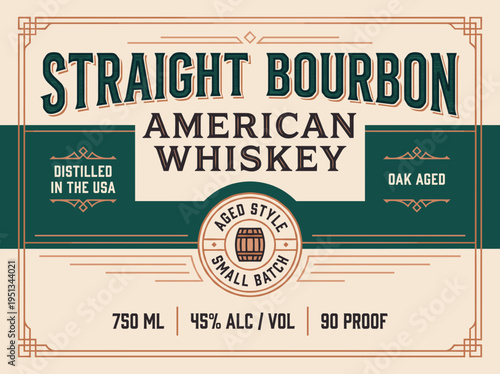 Straight bourbon whiskey label showing details for a small batch distilled in the USA with alcohol content and proof