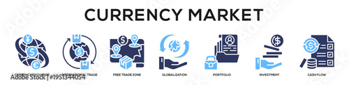 Glyphcolor - Currency Market web banner icon vector illustration concept