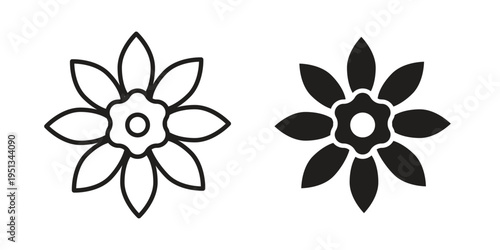 Daffodil Flower icon set. outlined and solid flat clipart versions.