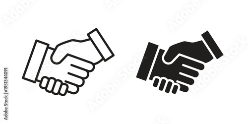 Deal handshake icon set. outlined and solid flat clipart versions.