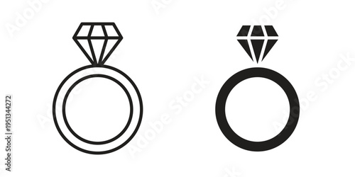 Diamond ring icon set. outlined and solid flat clipart versions.