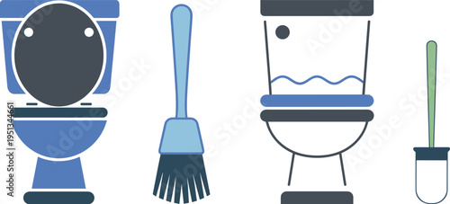 Toilet And Toilet Brush Icons On White Background grey illustration