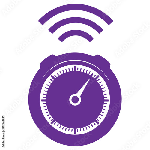 Purple stopwatch with WiFi symbol icon representing time and connectivity or online scheduling and timing services