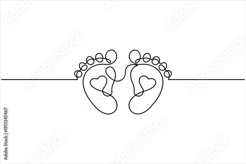 Baby's feet. Little kids feet. Tiny foots. Continuous one single line drawing of feet vector illustration