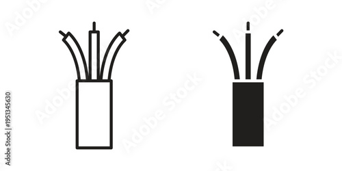 Electric cable icon set. outlined and solid flat clipart versions.