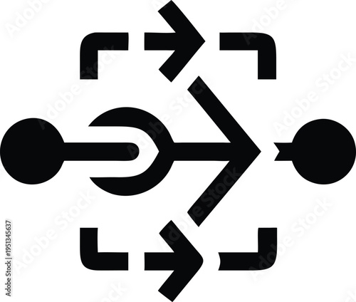 Black arrows and circles in a circular pattern white