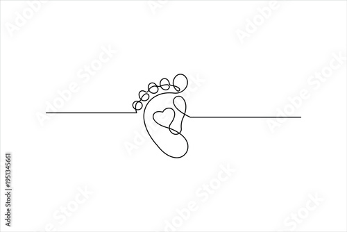 Baby's feet. Little kids feet. Tiny foots. Continuous one single line drawing of feet vector illustration